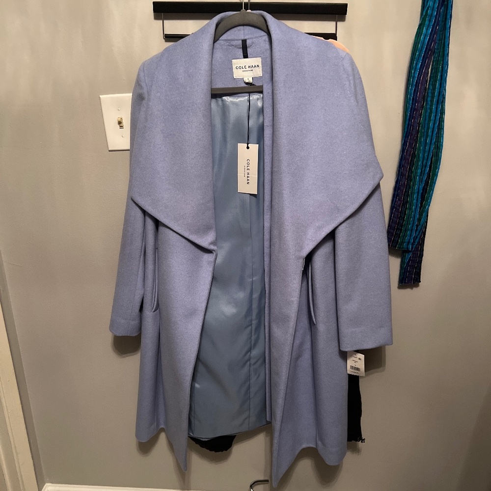 New!! COLE HAAN Wool-Blend Wrap Coat